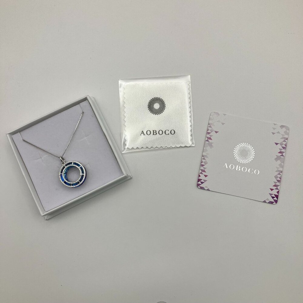 Aoboco Sterling Silver Blue Turquoise Tone Simulated Circle Pendant Necklace